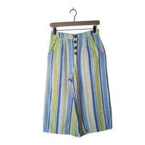A.N.A Green & Blue Striped Linen Blend High Waist Crop Culottes Pants Sz S